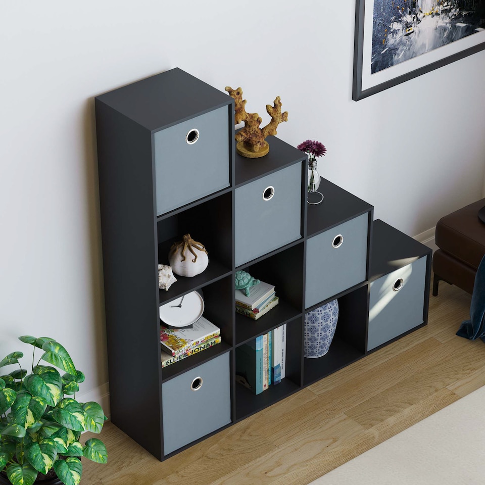 image 1 of Vida Designs Durham 10 Cube Storage Unit, Black & Set of 5 Grey Cube Storage Baskets