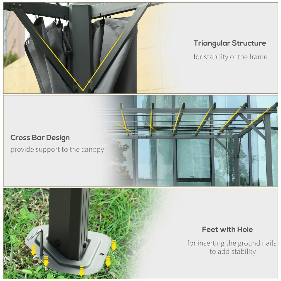 image 1 of Outsunny 3.6 x 3(m) Outdoor Retractable Pergola Gazebo Sun Shade Canopy Curtains