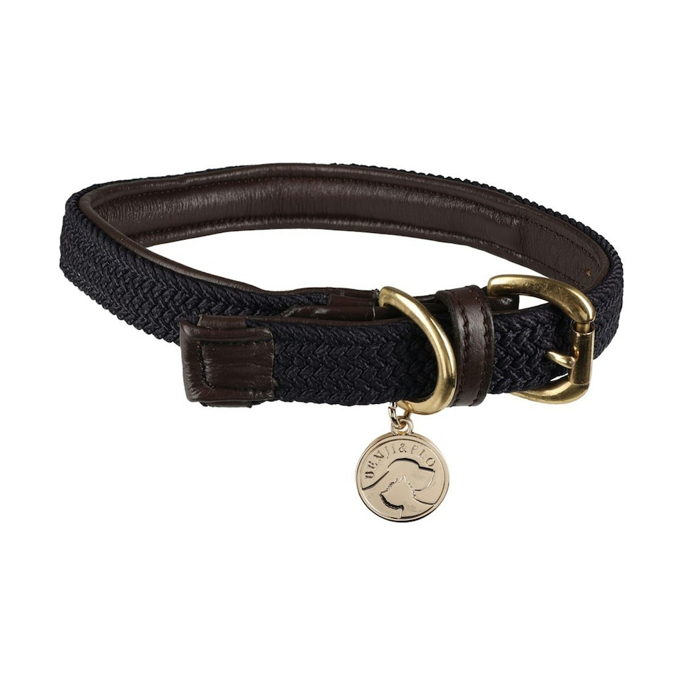 image 1 of Benji & Flo Interlaced Leather Lined Dog Collar - Blue - S
