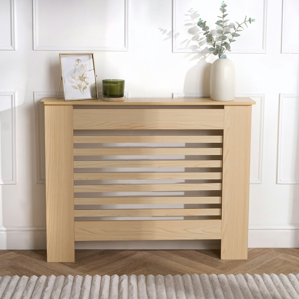 image 1 of OHS MDF Horizontal Slat Grilled Radiator Cover, Small - Natural Wood Brown | Natural Wood