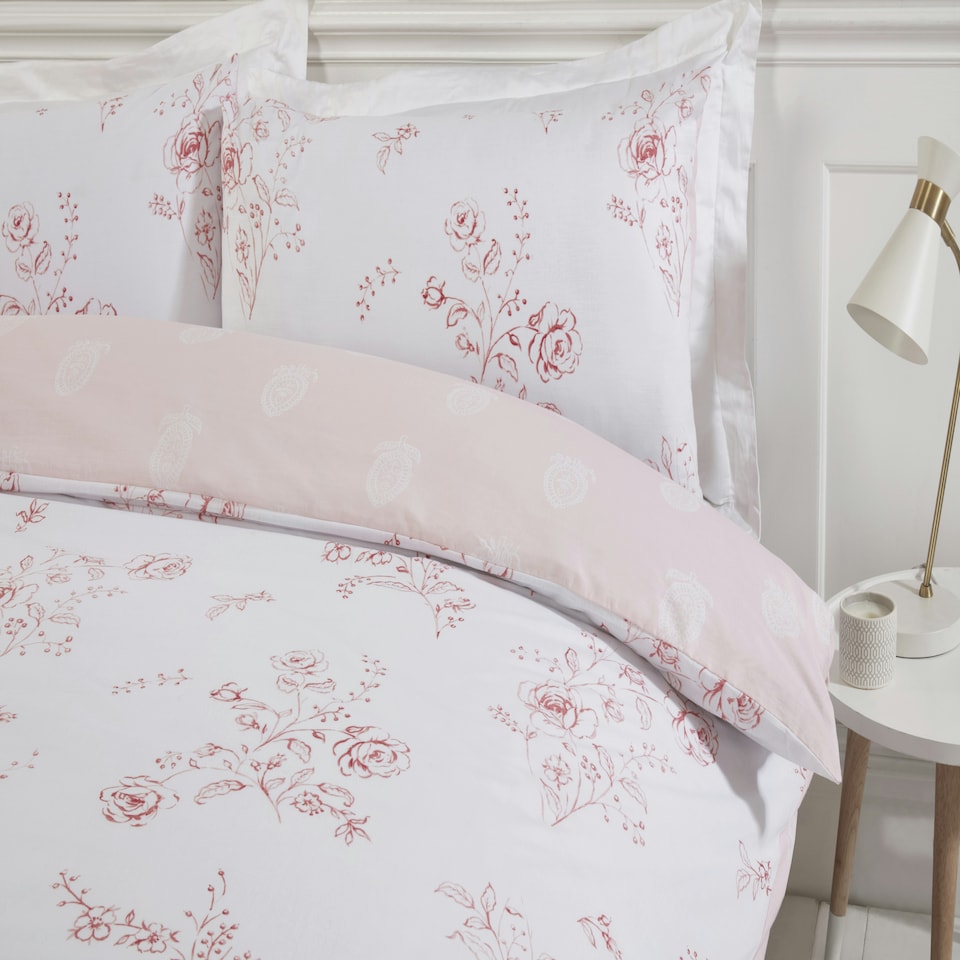 image 1 of PH Sadie Floral Polycotton Reversible Duvet Cover Set with Pillowcase | Pink | King | 1