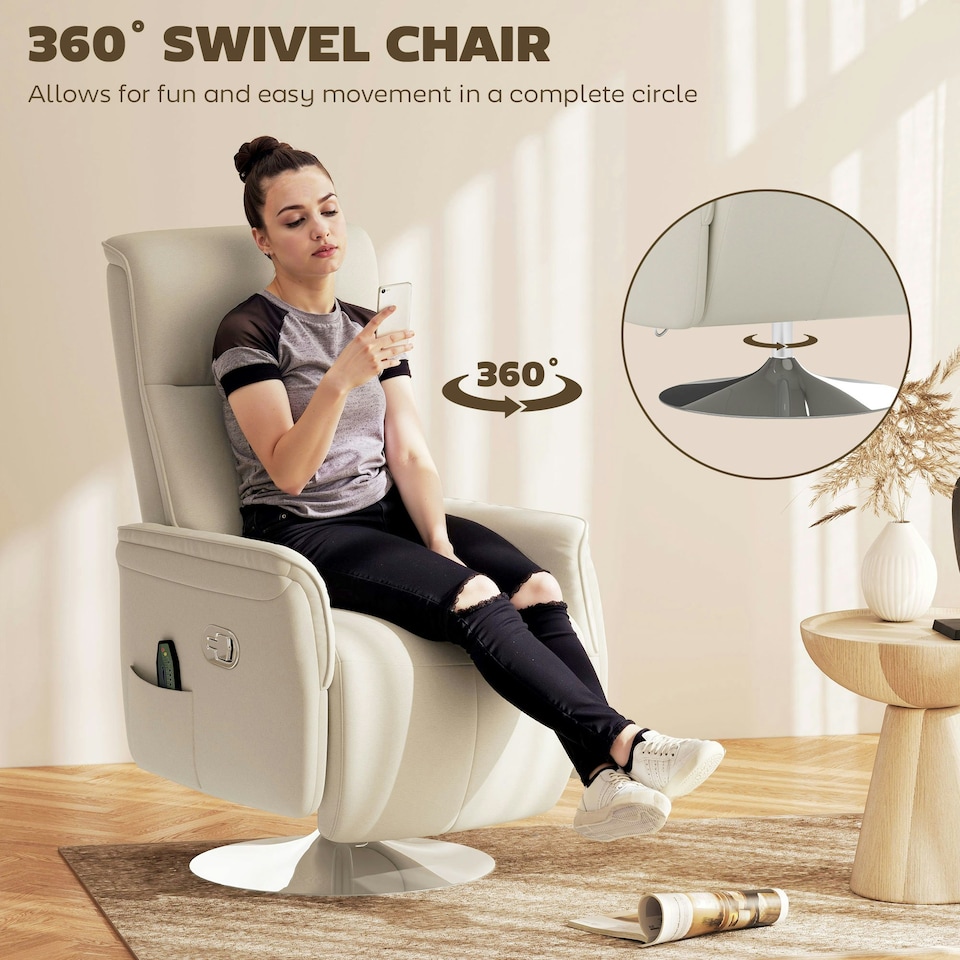 image 1 of HOMCOM Massage Reclining Chair with Adjustable Backrest, Cream White Cream