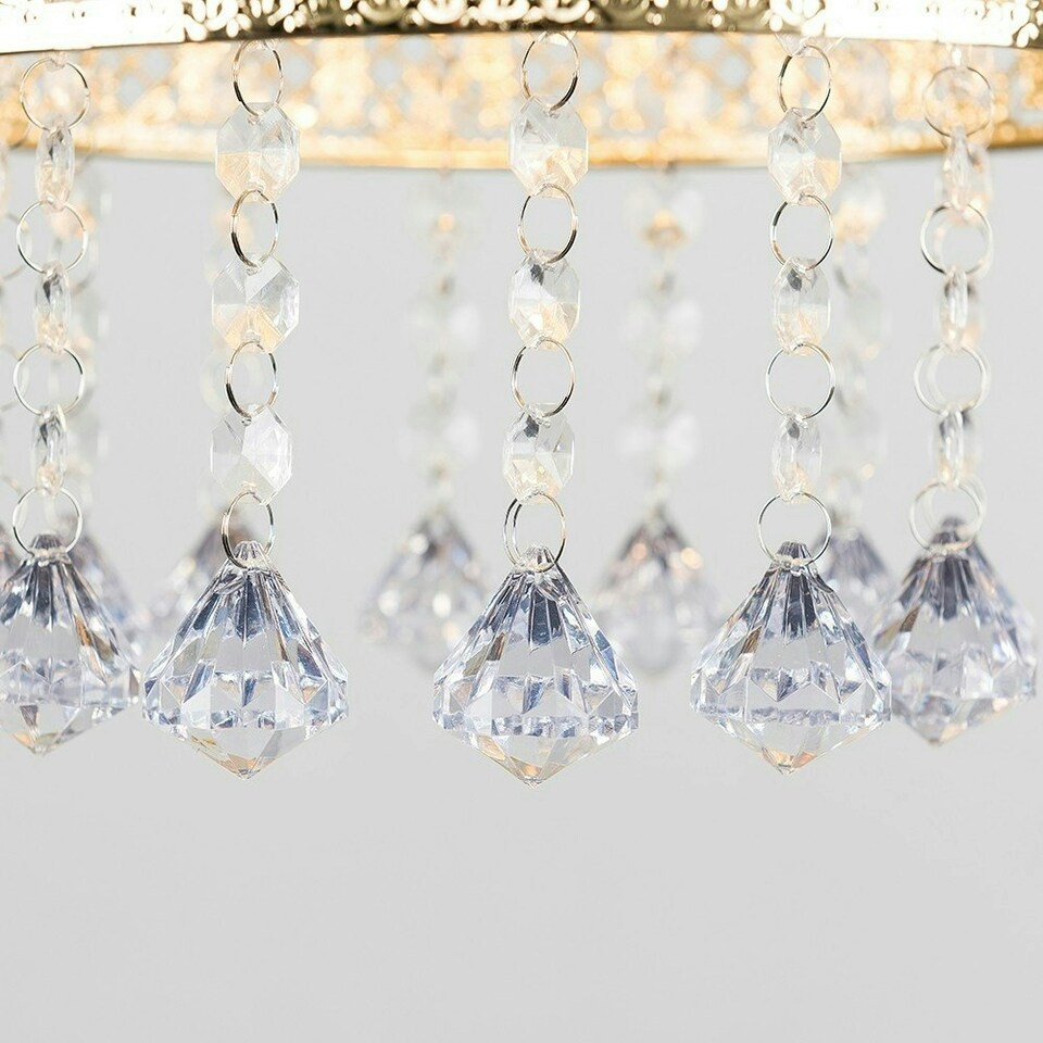 image 1 of ValueLights Modern Intricate Pattern Gold Ceiling Pendant Light Shade With Jewel Droplets