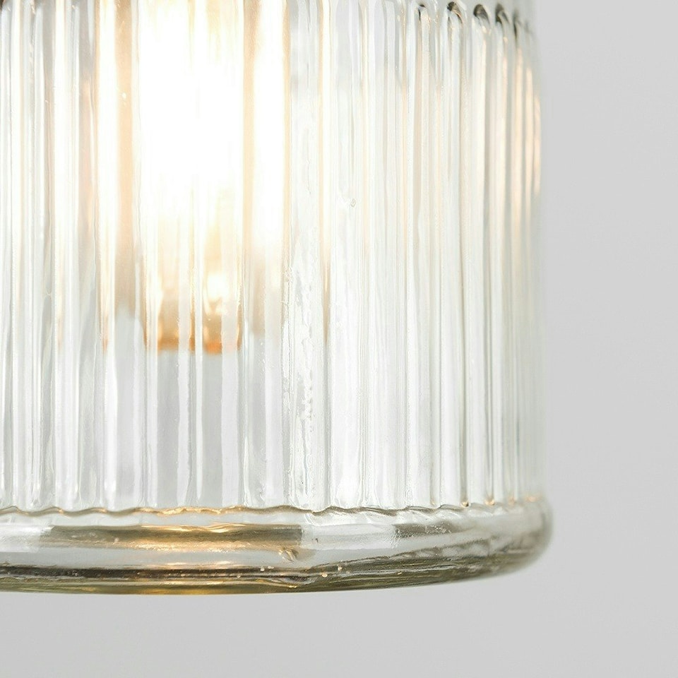 image 1 of ValueLights Retro Style Clear Glass Ribbed Design Jar Ceiling Pendant Light Shade Black