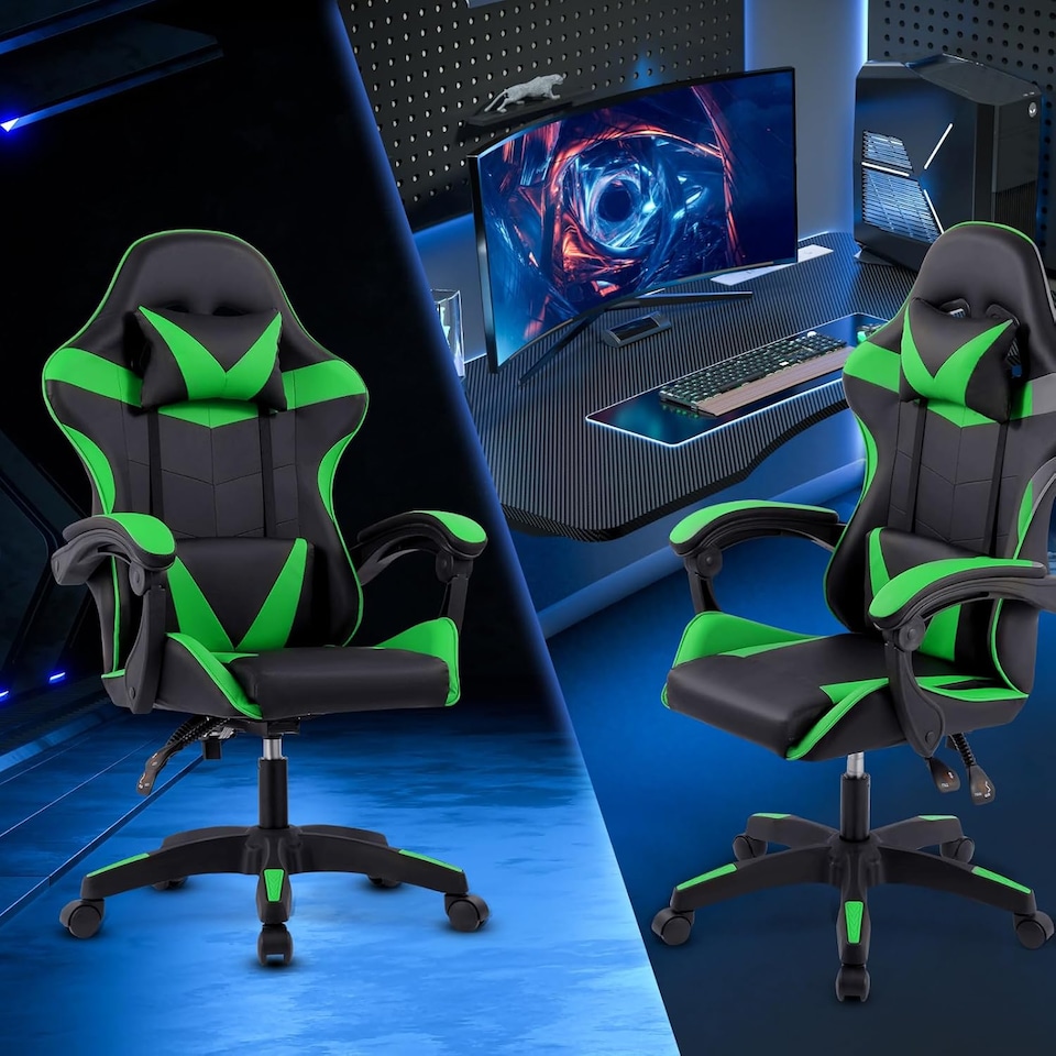 image 1 of Ergonomic Gaming Chair | Green | Green
