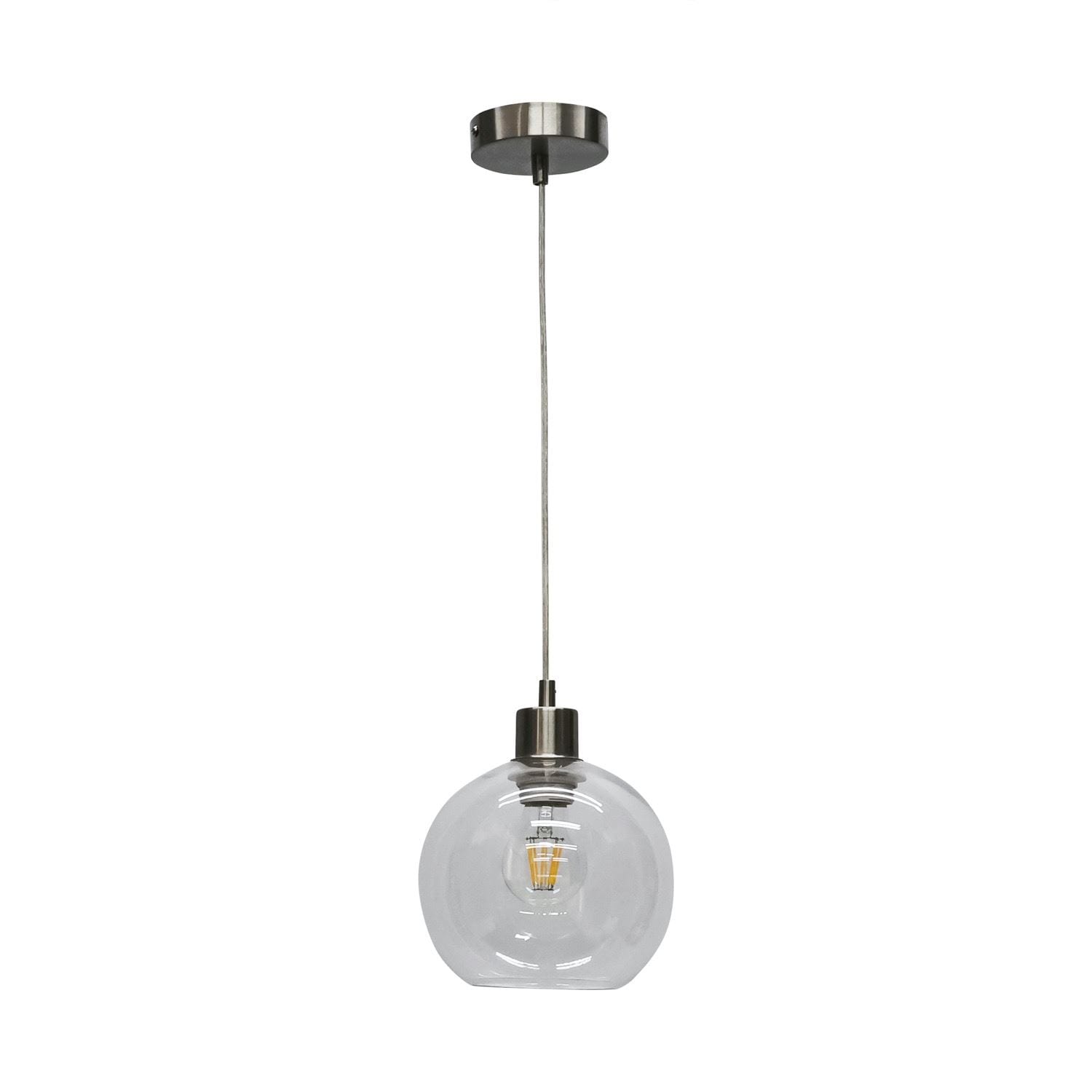 First Choice Lighting Barnum - Clear Glass Globe with Satin Nickel Pendant Fitting