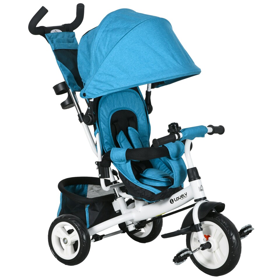 image 1 of HOMCOM 4 in 1 Kids Trike, Stroller with Parent Handle, Blue