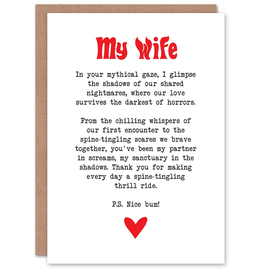 image 1 of Greeting Card Love Poem Horror Fan Wife Romantic Poetry Anniversary