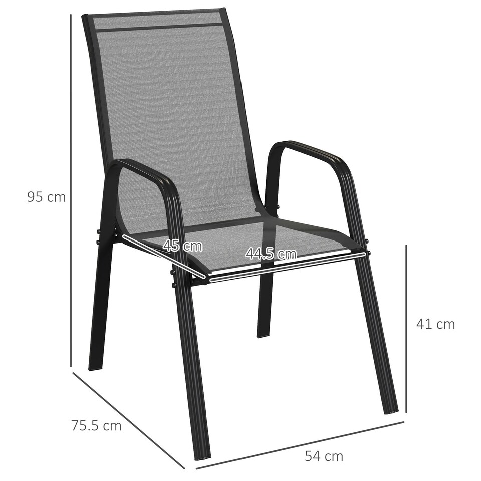image 1 of Outsunny 4-Piece Stackable Garden Chairs, Black Black | Black