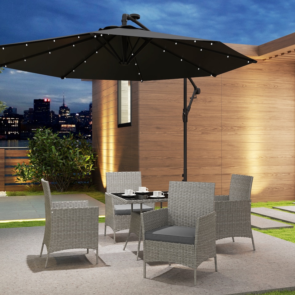 image 1 of Outsunny Rattan Outdoor Dining Table and Chairs for 4, Light Grey