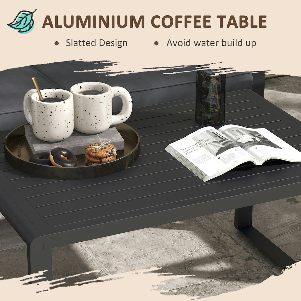image 1 of Outsunny Aluminium Garden Furniture Sets s, Slatted Top Table, Black