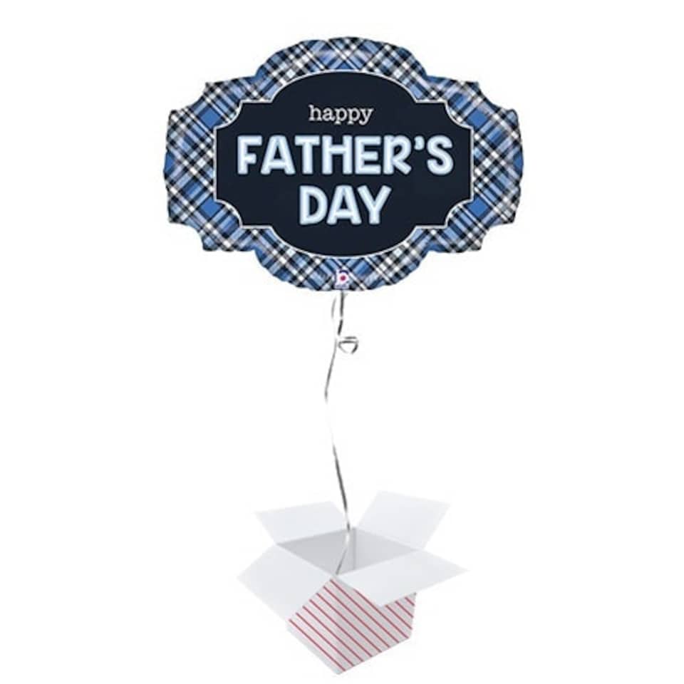 Father's Day Plaid Two-Sided Helium Foil Giant Balloon - Inflated Balloon in a Box