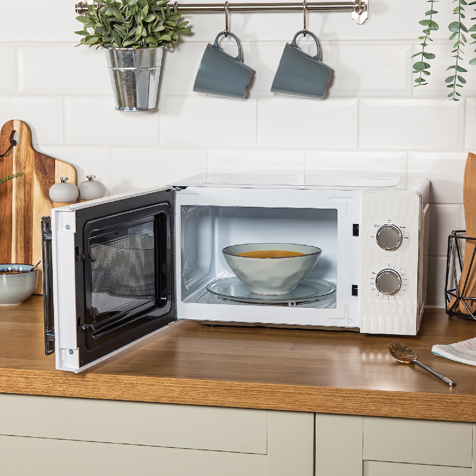 image 1 of Russell Hobbs Honeycomb Bundle Set with Kettle, 2 Slice Toaster, and Microwave White HCBNDL2W