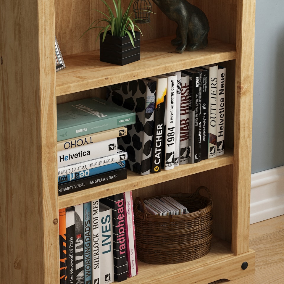 image 1 of Vida Designs Corona 3 Shelf Low Bookcase Display Unit, Solid Pine Wood