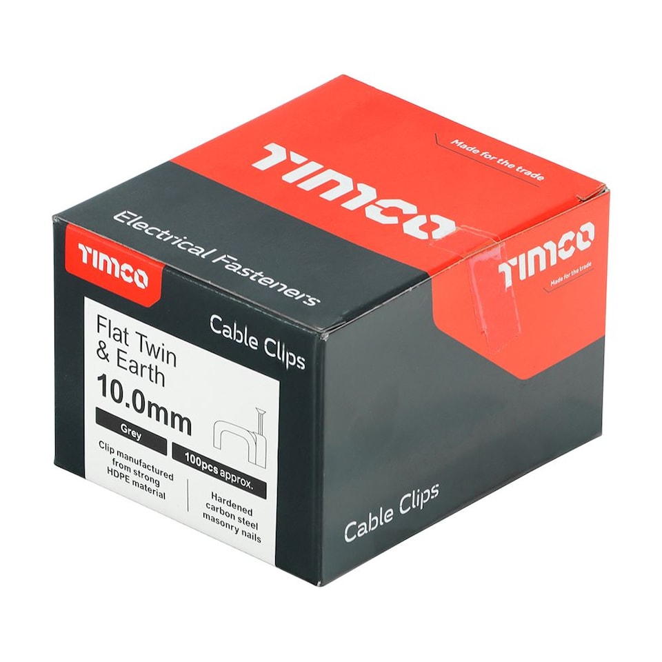 image 1 of Timco - Flat Twin & Earth Cable Clips - Grey (Size To fit 10.0mm - 100 Pieces)