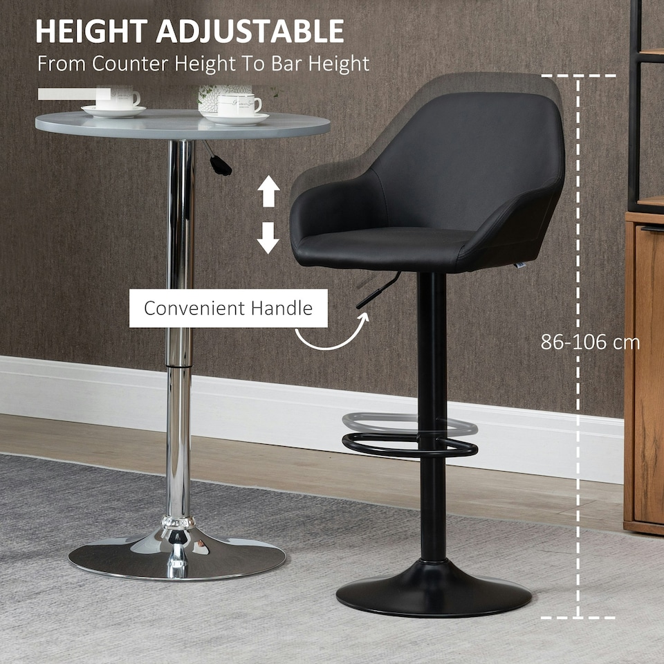 image 1 of HOMCOM Adjustable Bar Stools Set of 2, Swivel Barstool W/ Footrest Black