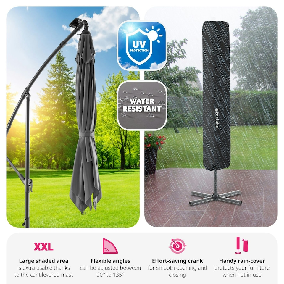 image 1 of Parasol Sunna - 250 x 250 cm with LED solar lighting, with protective cover Grey | Light Grey