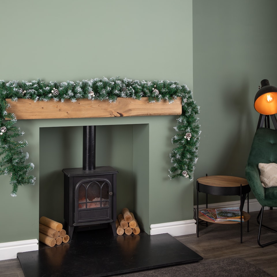 image 1 of Premier 270cm (9ft) Christmas Garland Decoration Snow Tips White Berries & Cones
