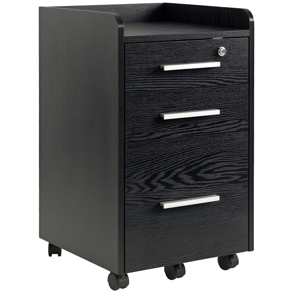 image 1 of HOMCOM 3 Drawer Mobile Filing Cabinet Lockable Filing Cabinet, Black Black