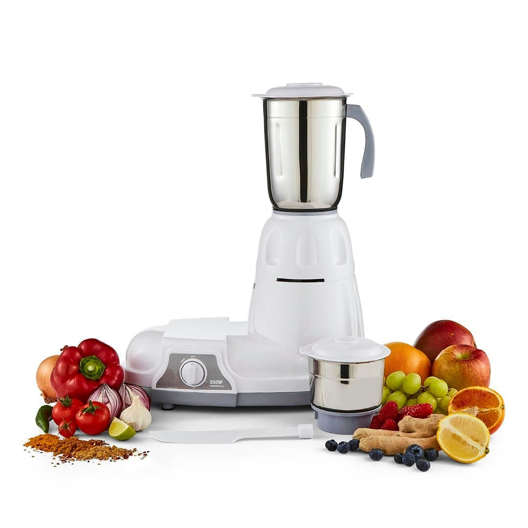 GEEPAS 2 In 1 Indian Mixer Grinder Stainless Steel Jars 550W White