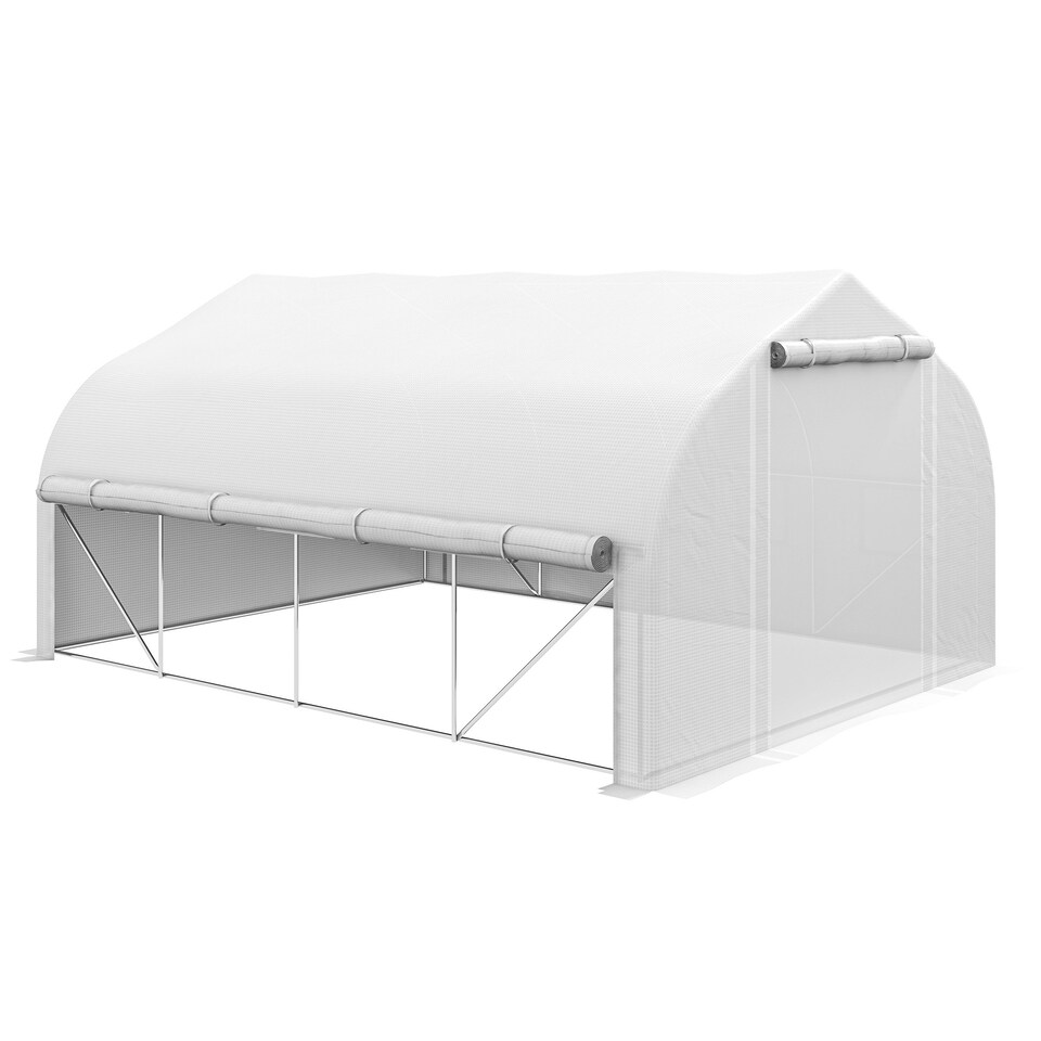 image 1 of Outsunny 4 x 3(m) Walk-in Tunnel Greenhouse, Roll Up Sidewalls, Mesh Door