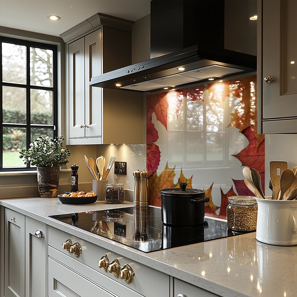 image 1 of Red Autumn Border Splash Back | White