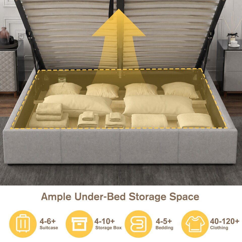 image 1 of 4ft6 Double Modern Gas Lift Ottoman Bed Frame with LED In Light Grey