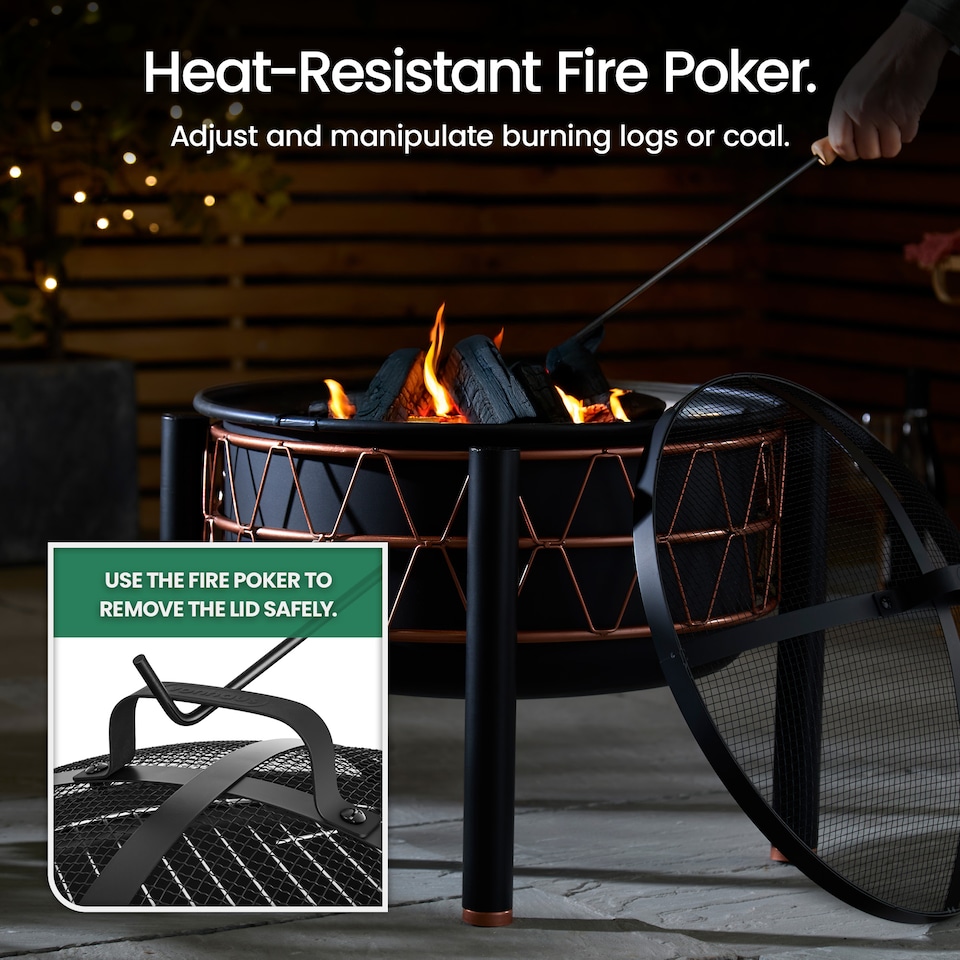 image 1 of VonHaus Fire Pit with Copper Rim and BBQ Cooking Grill