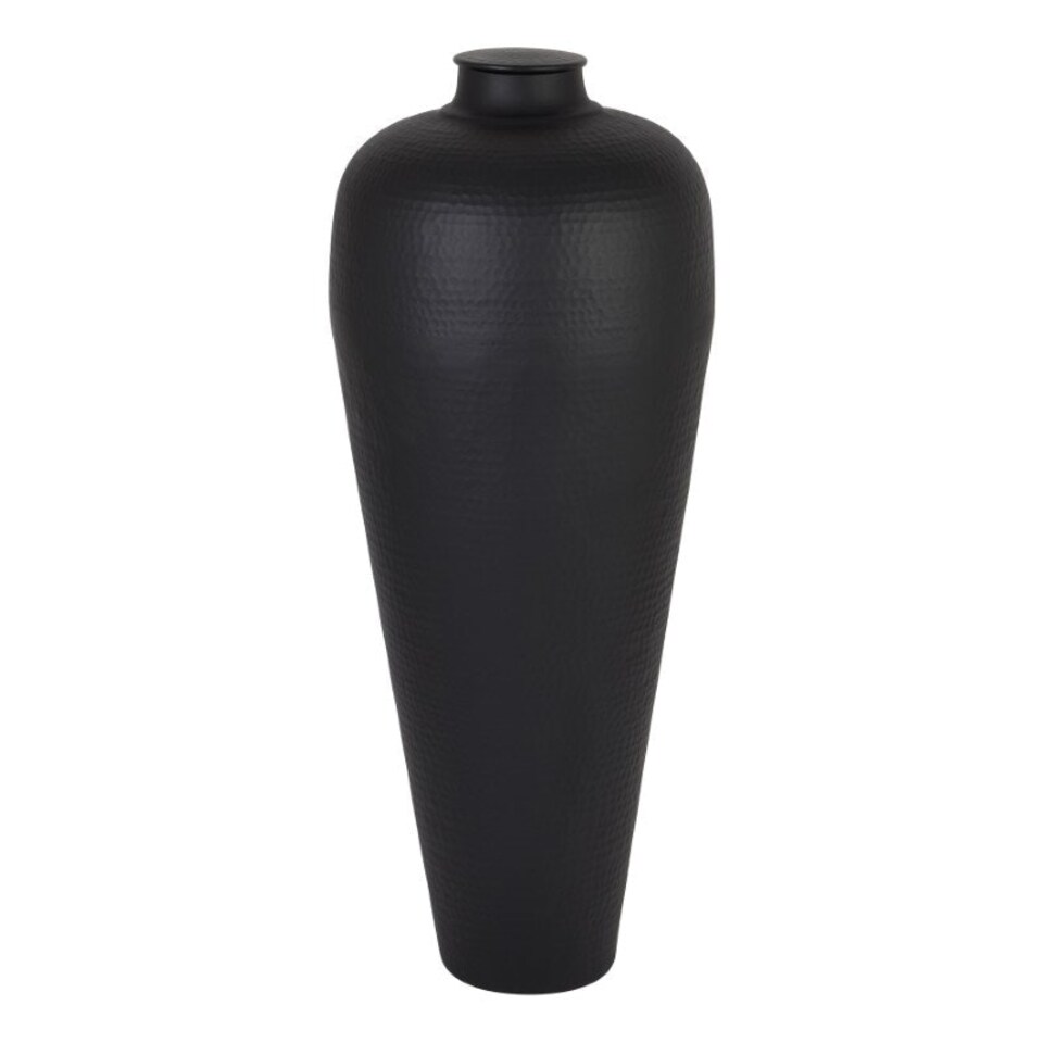image 1 of Large Hammered Vase with Lid - Metal - L40 x W40 x H103 cm - Matt Black Black