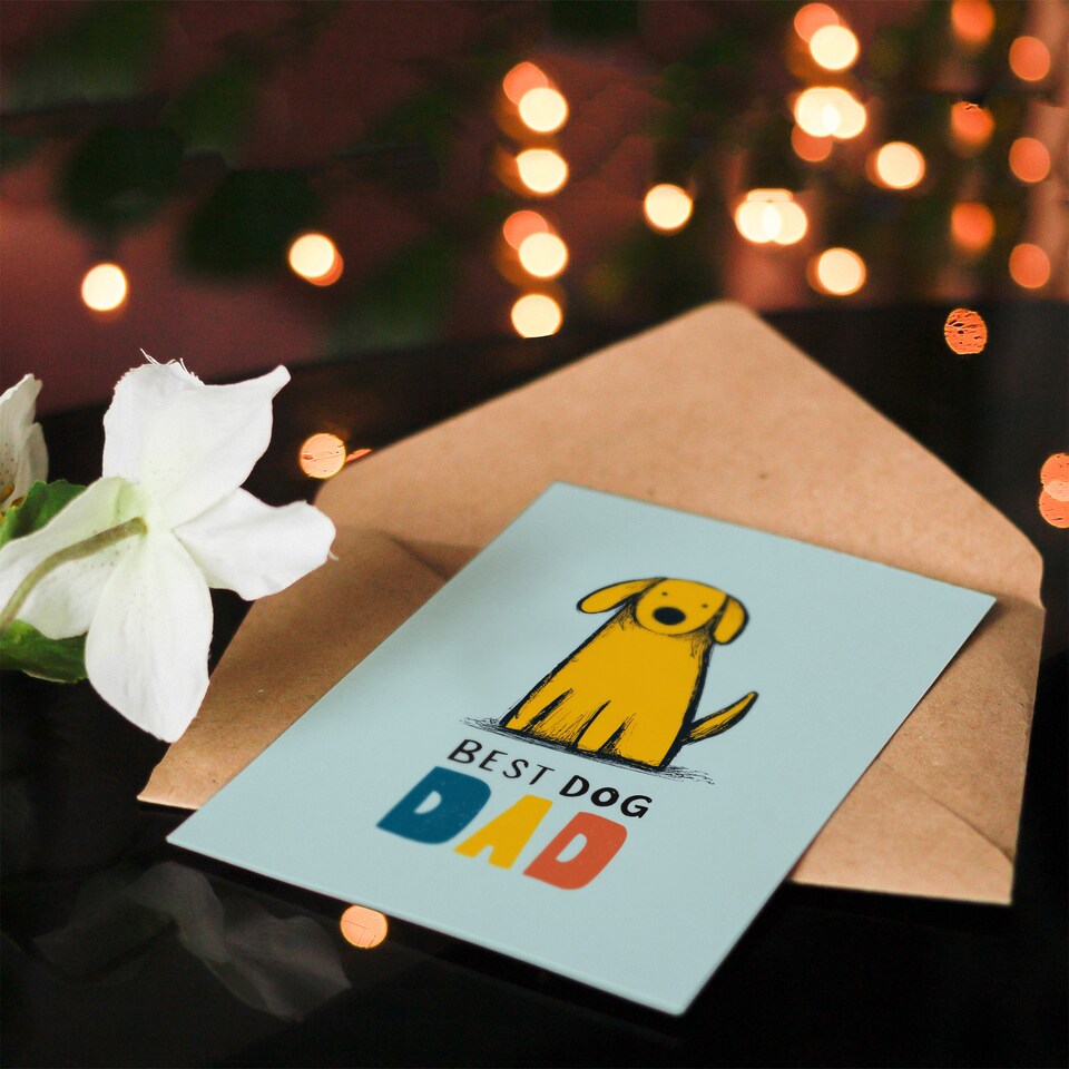 image 1 of Father's Day Card for Dog Dad Best Dog Design Greeting Card Blank Inside