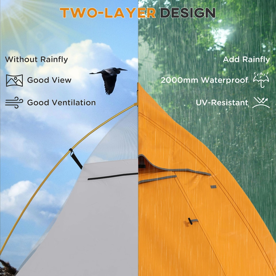 image 1 of Outsunny Double Layer Camping Tent for 1-2 Man, 2000mm Waterproof, Green