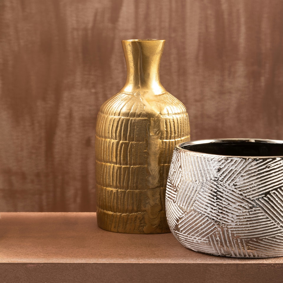 image 1 of Honna Small White Silver Ceramic Planter White