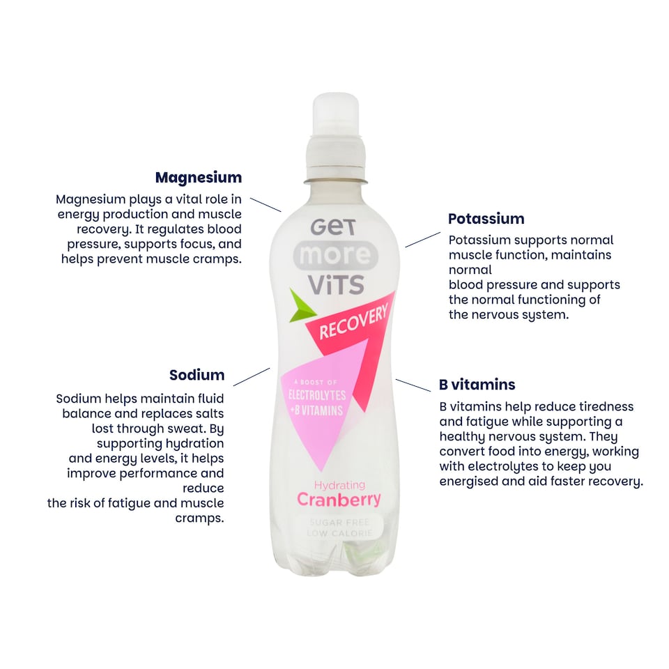 image 1 of Get More Vits Recovery Hydrating Cranberry with Electrolytes 12x500ml