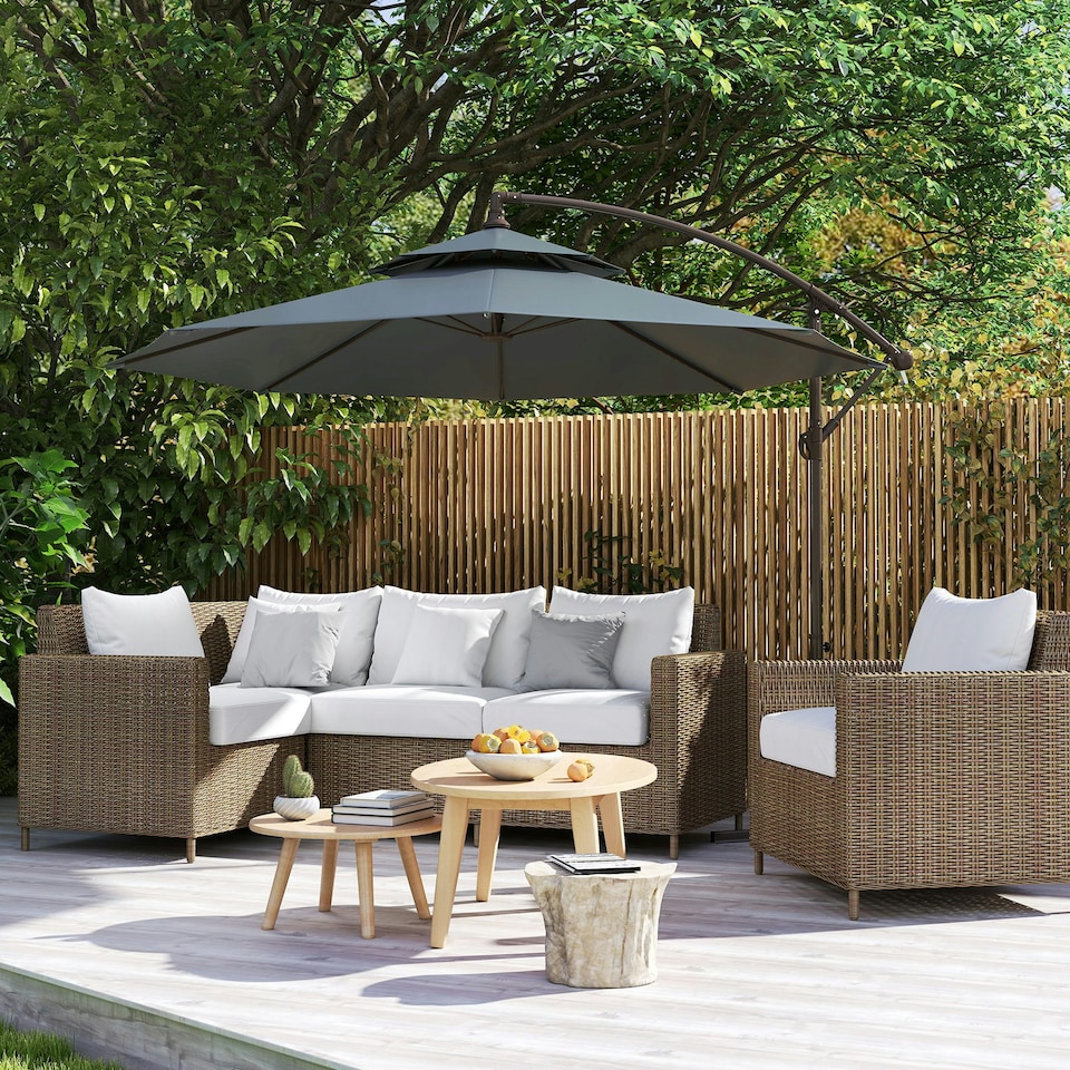 image 1 of Outsunny 2.7m Cantilever Banana Parasol Outdoor Sun Shade w/ Crank, Dark Grey