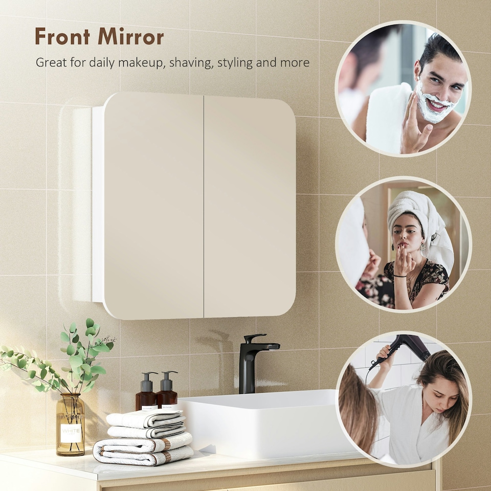 image 1 of HOMCOM Arched Bathroom Mirror Cabinet, Wall Mounted Mirrored Cabinet White