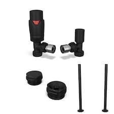 Stirling Bold - Black Thermostatic Radiator Valve & Installation Kit Angled 15mm