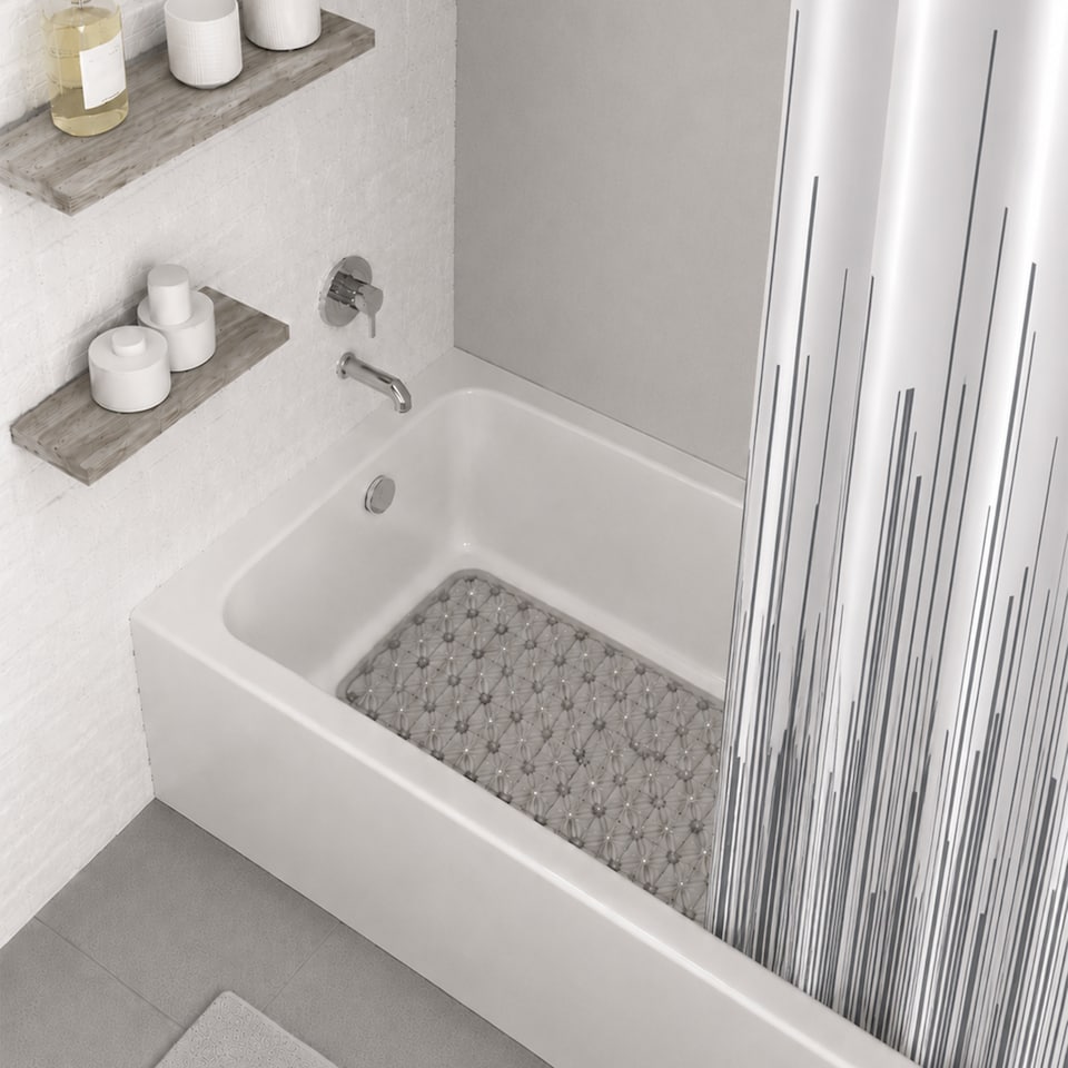 image 1 of Showerdrape City White & Grey Shower Curtain | Grey | Charcoal | 1