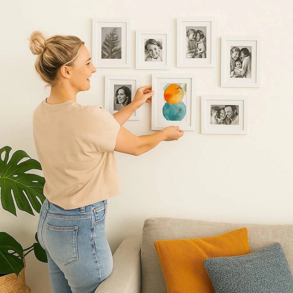 image 1 of 10 Pc Modern Photo Frame Set Wall Mountable and Freestanding Gallery | White | White | Not provided