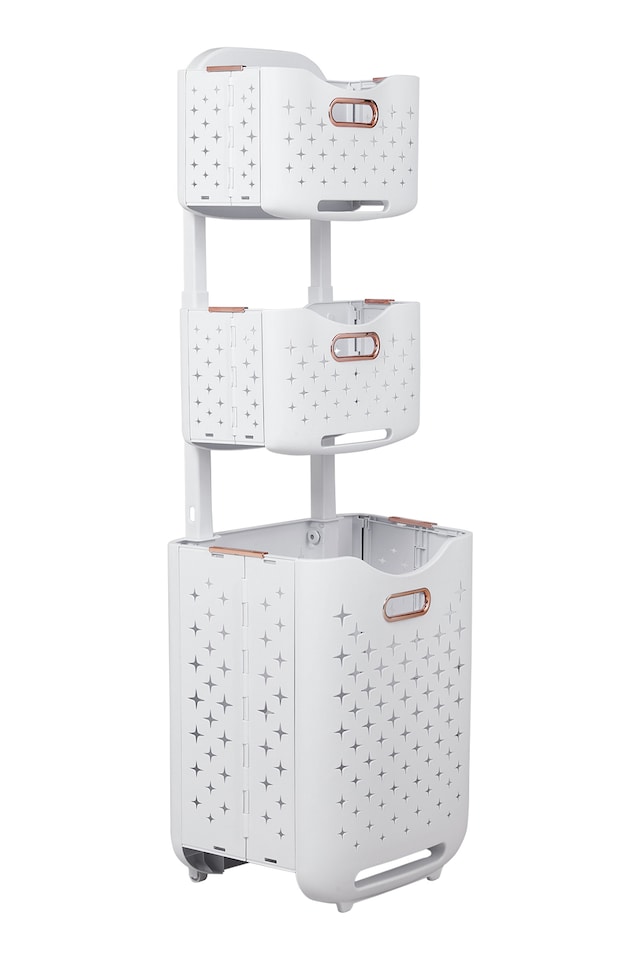 image 1 of Living and Home 3-Tier Foldable Laundry Baskets with Casters,L