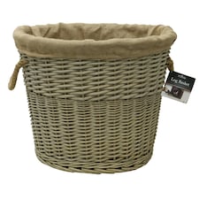 JVL Antiques Wash Canvas Lined Oval Log Basket with Rope Handles, 46x57x46 cm Brown