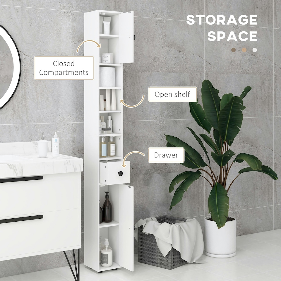 image 1 of Kleankin Slim Bathroom Cabinet, Toilet Roll Storage w/ Open Shelves, White