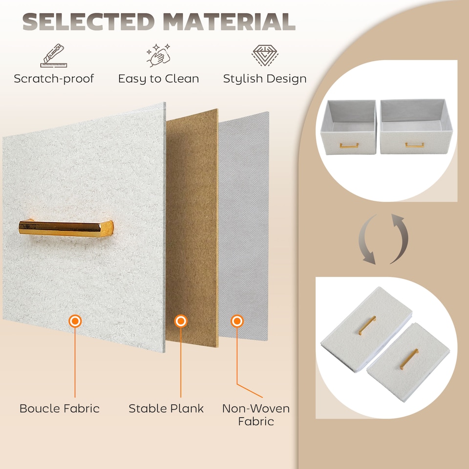 image 1 of HOMCOM Chest of Drawers with 9 Fabric Drawers, Boucle Storage Organiser with Steel Frame, Fabric Dresser for Bedroom, Living Room, Hallway, Cream White | Cream | Cream