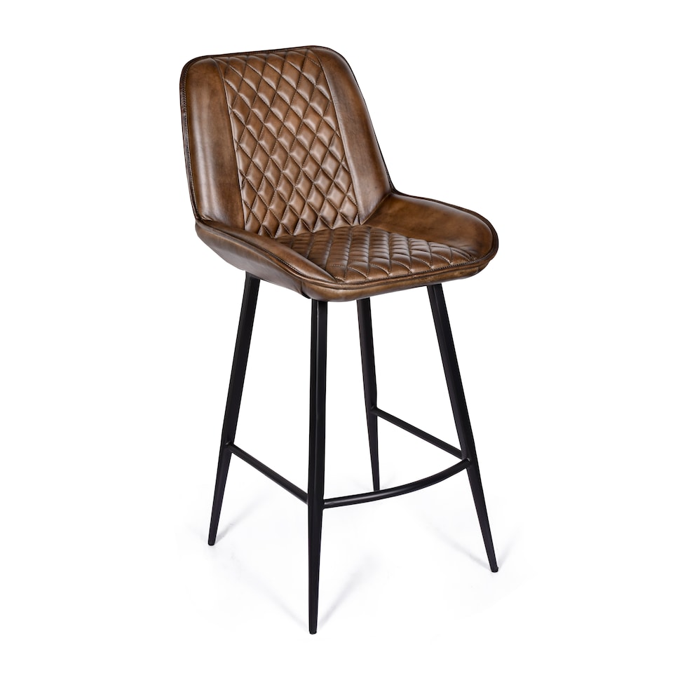 image 1 of Real Genuine Leather Breakfast Kitchen Bar Stool Tan Brown With Back Rest 106cm High x 50cm Wide x 59cm Deep Seat Height 70cm