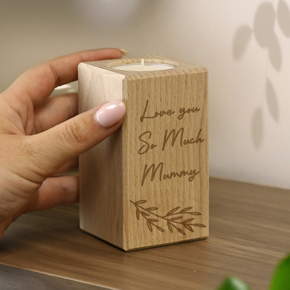 image 1 of Personalised Botanical Wooden Tealight Holder Brown