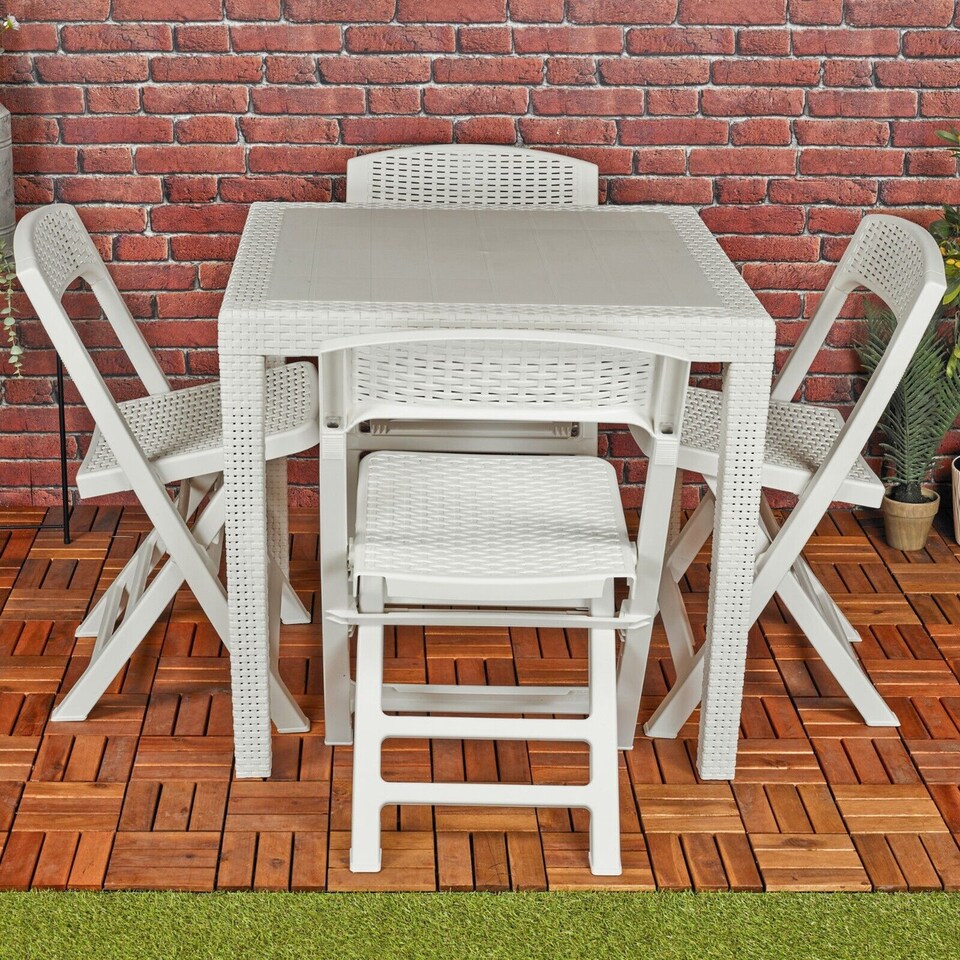 image 1 of White Plastic Garden Table with Chair | White | 5