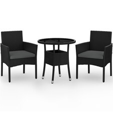 Yaheetech 3-Piece Rattan Furniture Set, Woven PE Rattan Chairs & 1 Tempered-Glass Side Table-Black&Grey | Multi | Black/Grey