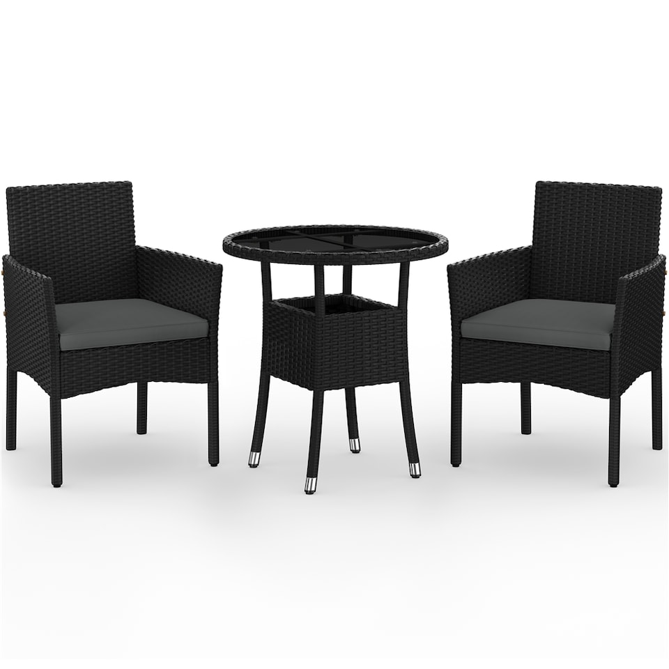 image 1 of Yaheetech 3-Piece Rattan Furniture Set, Woven PE Rattan Chairs & 1 Tempered-Glass Side Table-Black&Grey | Multi | Black/Grey