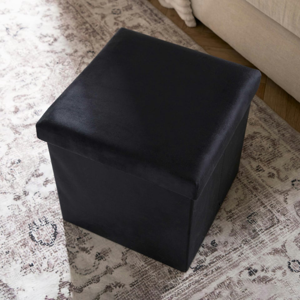 image 1 of OHS Matte Velvet Soft Foldable Cube Footstool Seat Storage Organiser Ottoman Blue | Teal