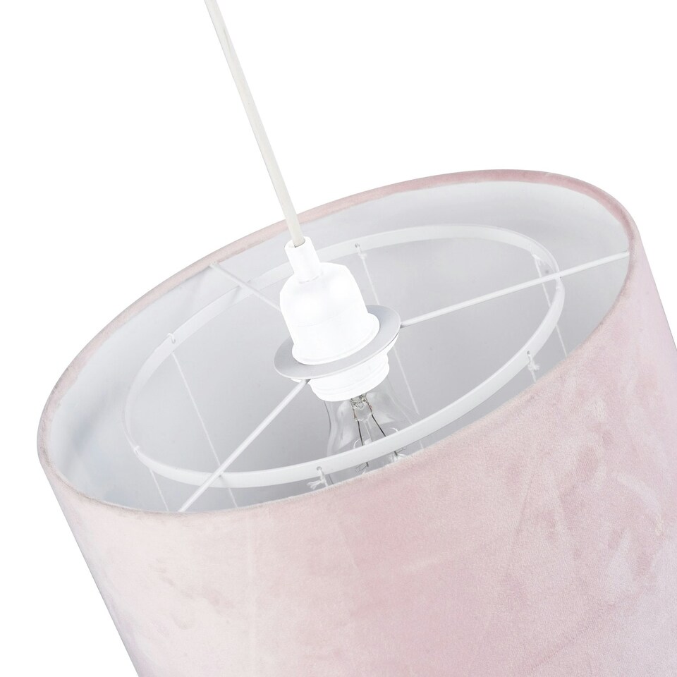 image 1 of Soft Blush Pink Velvet Pendant Lamp Shade with Hanging Felt Stars and Clouds | Pink