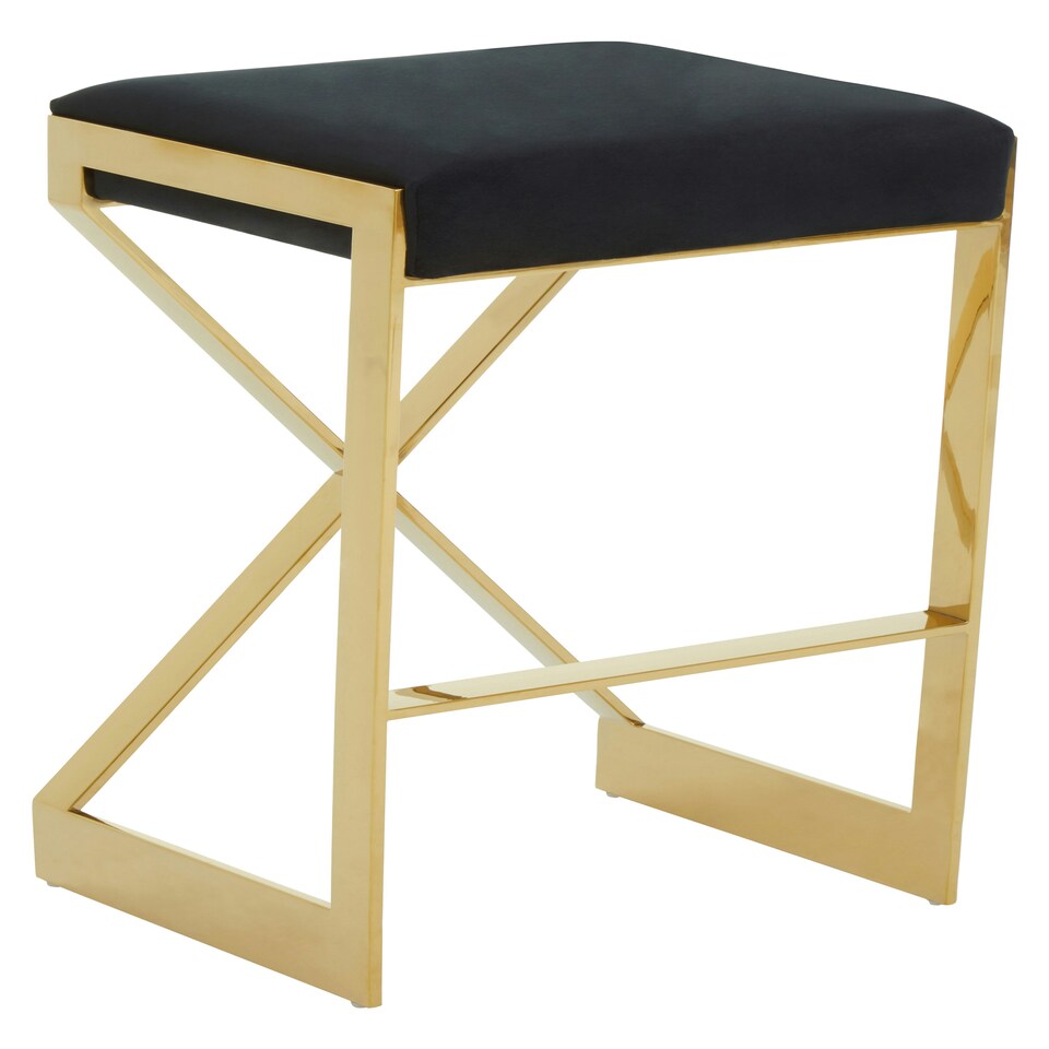 image 1 of Interiors by Premier Black Velvet Bar Stool, Gold Finish Frame Bar Chair with Footrest, Modern Design Home Stool for Living Area